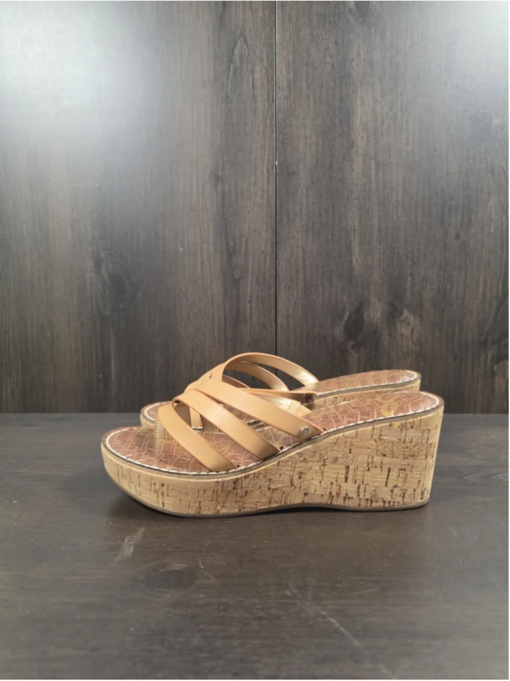 Sam Edelman Strappy Criss-cross Cork Platform Wedge Sandals 9.5 M Natural Brown
